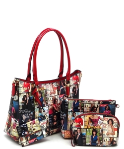 Magazine Cover Collage 4-in-1 Satchel Set OA2760PP MULTI/RED